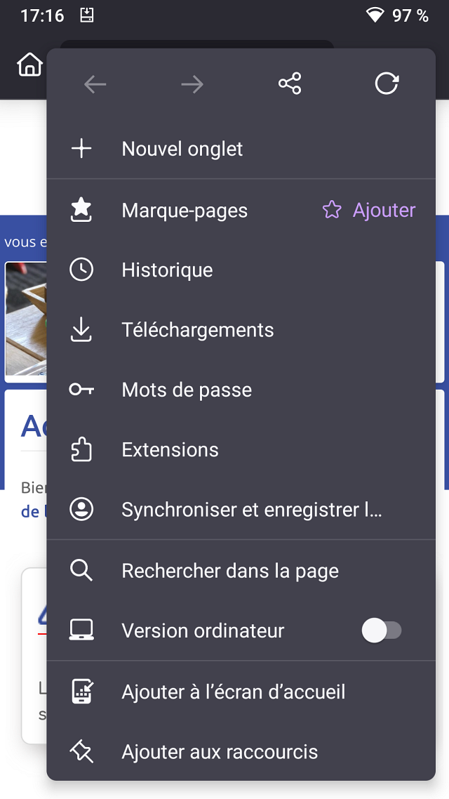 Firefox : le menu s'ouvre